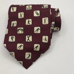 Chaps Maroon Graphic Men's Tie Made in USA 56” X 4” EUC